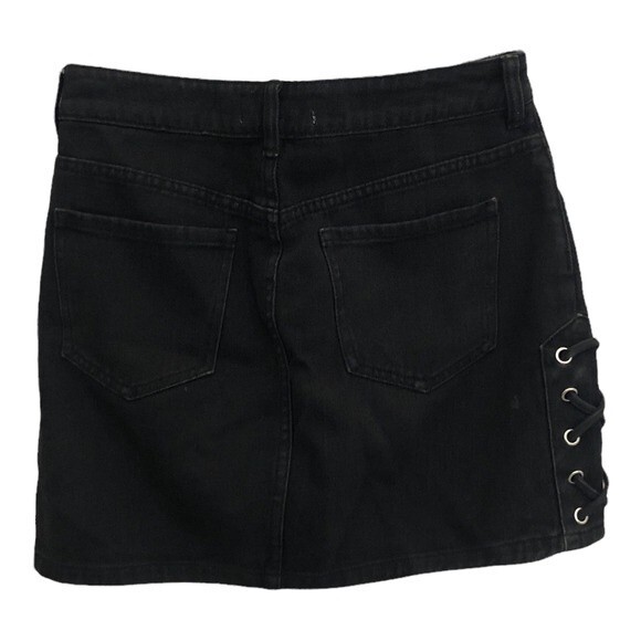 PacSun Black Denim Mini Skirt Size 25 Side Lace Up Jean Skirt - Picture 4 of 8